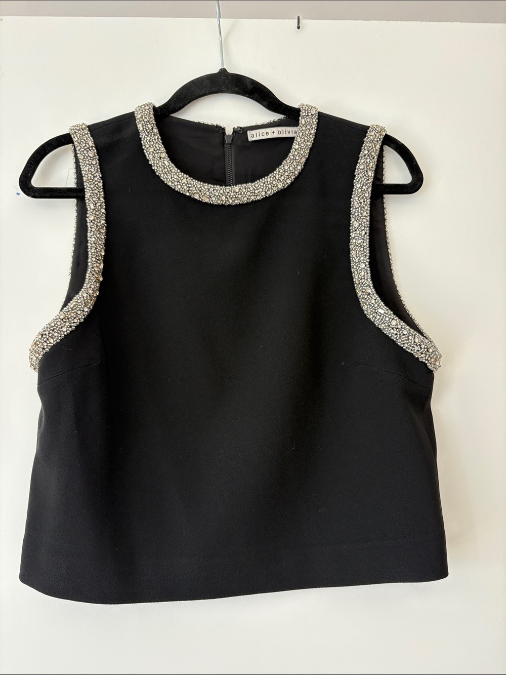 Alice + Olivia Black Sleeveless Beaded Crop Top